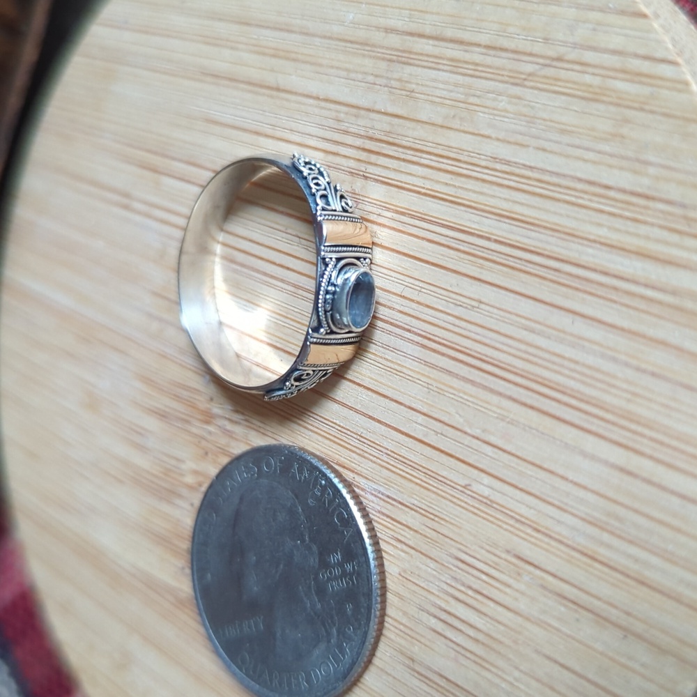 Bali Blue Quartz Ring Sz 10 with 18K gold accent .925 Sterling Silver